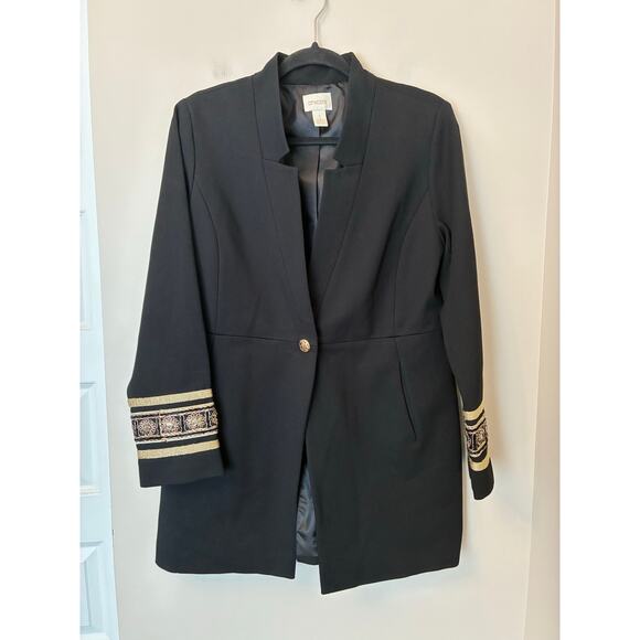 Chico’s Gold Embroidery Cuff Detail Black Blazer Jacket Size Medium - Picture 1 of 8